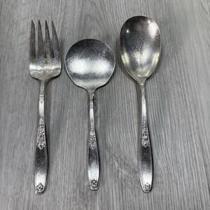 1847 Rogers Bros Ambassador Silver Plate Flatware Serving 3pc Spoon Fork "H"